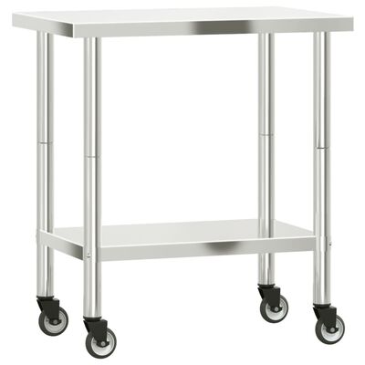 vidaXL Mesa de trabalho de cozinha com rodas 82,5x55x85 cm aço inox.