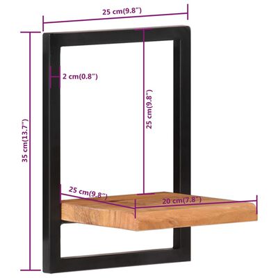 vidaXL Prateleiras de parede 2 pcs 25x25x35 cm acácia maciça e aço