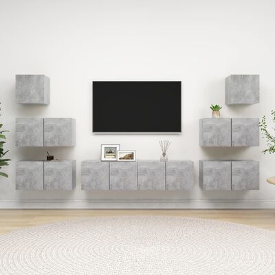 vidaXL 8 pcs conjunto de móveis de TV derivados madeira cinza cimento