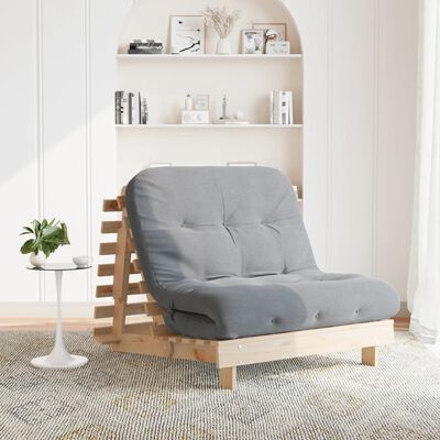 vidaXL Sofá-cama futon com colchão 100x206x11 cm madeira pinho maciça