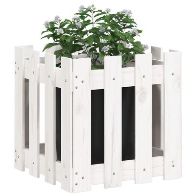 vidaXL Vaso de jardim c/ design cerca 40x40x40 cm pinho maciço branco