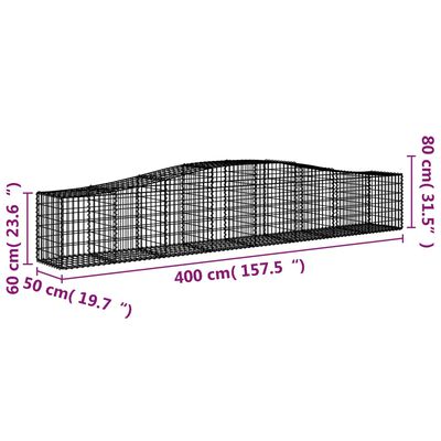 vidaXL Cestos gabião arqueados 5 pcs 400x50x60/80 cm ferro galvanizado