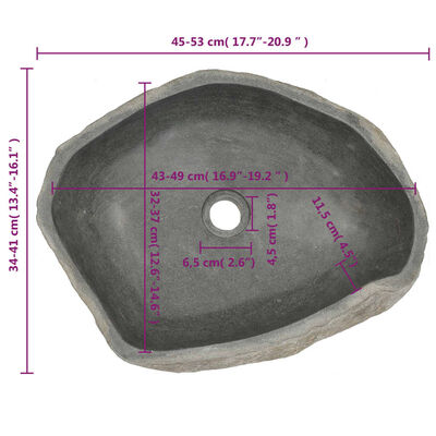 vidaXL Lavatório de pedra do rio oval (45-53)x(34-41) cm