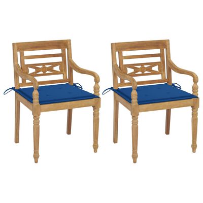 vidaXL Cadeiras Batávia c/ almofadões azul real 2 pcs teca maciça