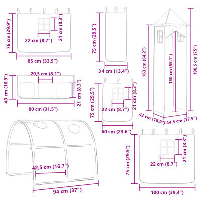 vidaXL Beliche com escorrega e cortinas 80x200 cm branco e preto