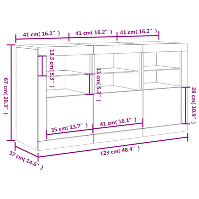 vidaXL Aparador com luzes LED 123x37x67 cm carvalho sonoma