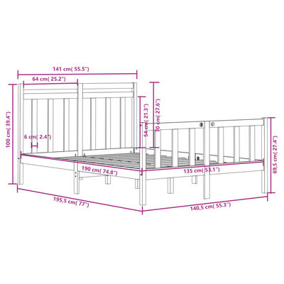 vidaXL Estrutura de cama casal 135x190 cm madeira maciça