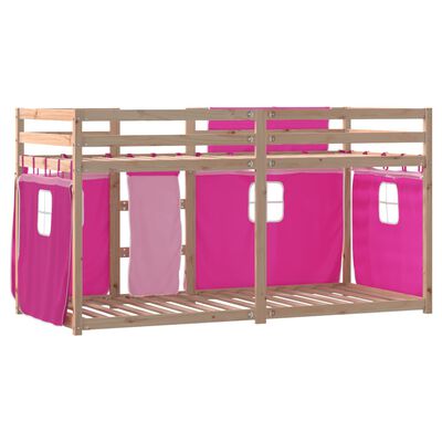 vidaXL Beliche com cortinas 90x200 cm madeira de pinho maciça rosa