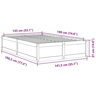 vidaXL Cama sem colchão 135x190 cm madeira de pinho maciça