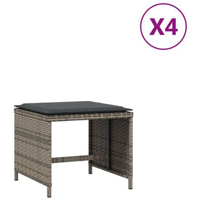 vidaXL Bancos jardim com almofadões 4 pcs 40x40x35 cm vime PE cinzento