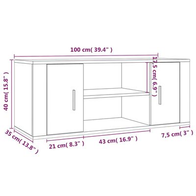 vidaXL Móvel de TV 100x35x40 cm derivados de madeira cinzento sonoma