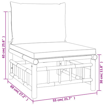 vidaXL 12pcs conj. lounge de jardim bambu c/ almofadões cinza-escuro