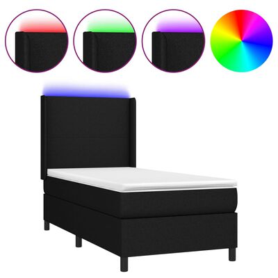 vidaXL Cama box spring c/ colchão e LED 90x190 cm tecido preto