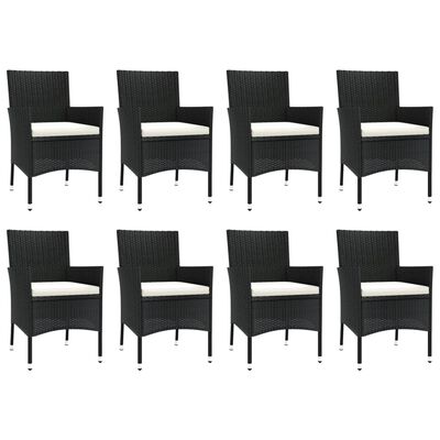 vidaXL 9 pcs conjunto de jantar p/ jardim c/ almofadões vime PE preto