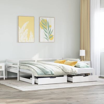 vidaXL Sofá-cama c/ gavetão e gavetas branco 90x200cm madeira de pinho