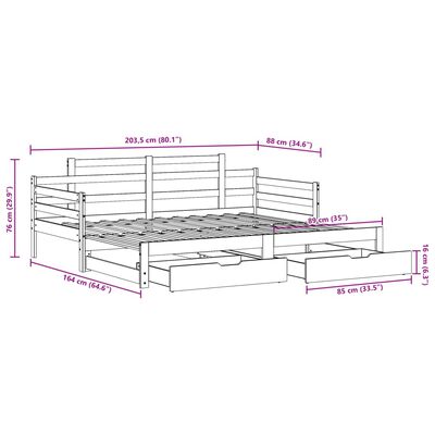 vidaXL Sofá-cama c/ gavetão e gavetas branco 80x200cm madeira de pinho