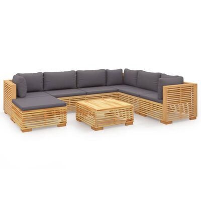 vidaXL 8 pcs conjunto lounge jardim c/ almofadões madeira teca maciça