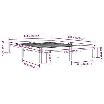 vidaXL Estrutura de cama 140x190 cm pinho maciço