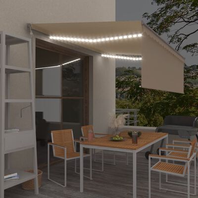 vidaXL Toldo automático c/ estore/LED/sensor de vento 4,5x3m cor creme