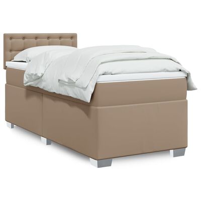 vidaXL Cama com molas/colchão 100x200 cm couro artificial cappuccino