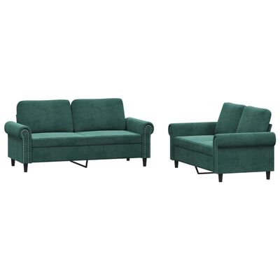 vidaXL 2 pcs conjunto de sofás com almofadões veludo verde-escuro