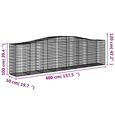 vidaXL Cestos gabião arqueados 2pcs 400x50x100/120cm ferro galvanizado