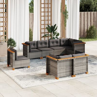 vidaXL 8 pcs conjunto sofás de jardim c/ almofadões vime PE cinzento