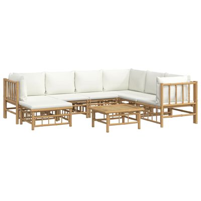 vidaXL 8 pcs conjunto lounge de jardim bambu c/ almofadões branco nata