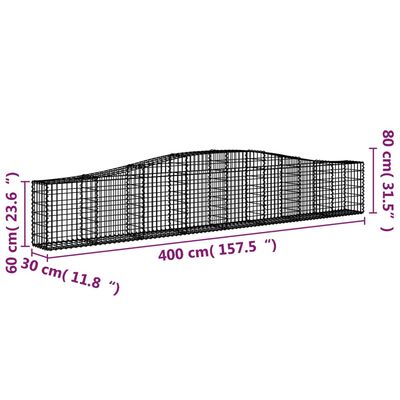 vidaXL Cestos gabião arqueados 4 pcs 400x30x60/80 cm ferro galvanizado