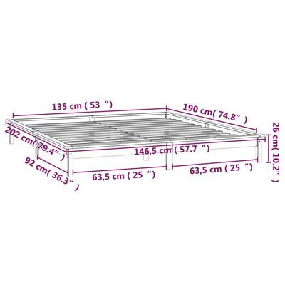 vidaXL Estrutura de cama c/ LED casal 135x190 cm madeira maciça branco