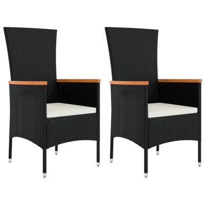 vidaXL 3 pcs conjunto lounge para jardim vime PE/acácia maciça preto