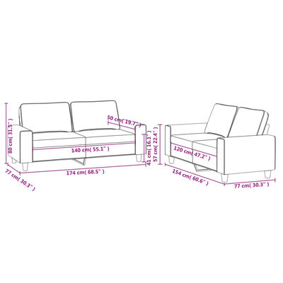 vidaXL 2 pcs conjunto de sofás tecido cinzento-claro