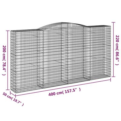 vidaXL Cestos gabião arqueados 6pcs 400x50x200/220cm ferro galvanizado