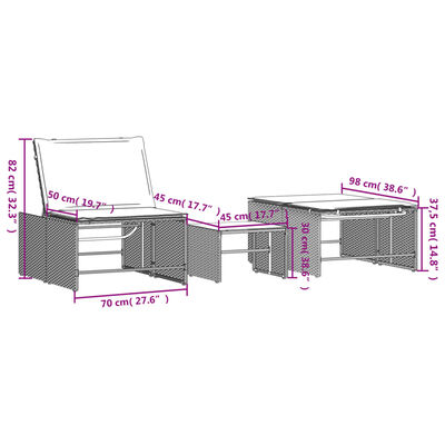 vidaXL Espreguiçadeiras com mesa 2 pcs vime PE castanho