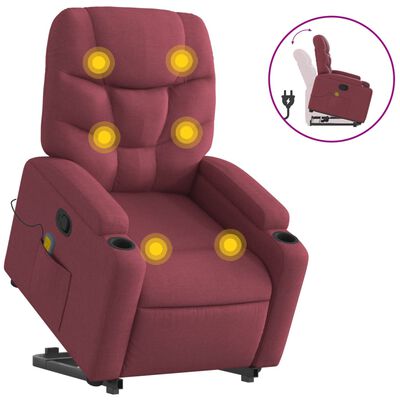 vidaXL Poltrona de massagens reclin. elevatória tecido vermelho tinto