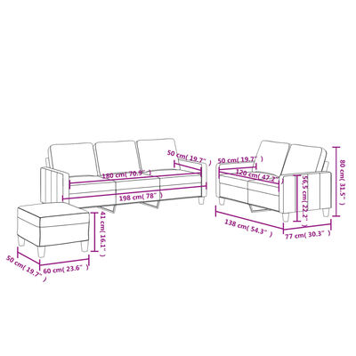 vidaXL 3 pcs conjunto sofás c/ almofadões couro artificial cor creme