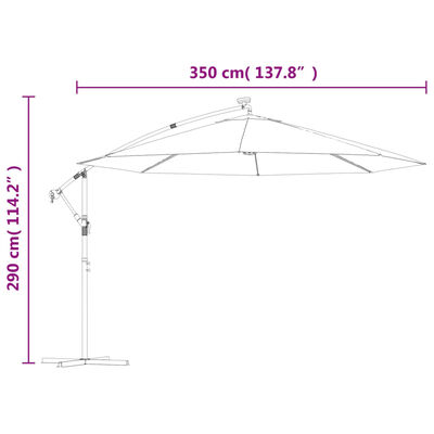 vidaXL Guarda-sol cantilever c/ luzes LED e poste metal 350 cm areia