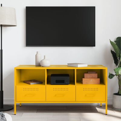 vidaXL Móvel de TV 100,5x39x50,5 cm aço amarelo mostarda