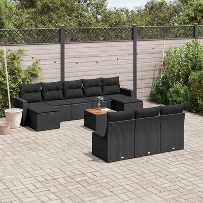 vidaXL 11 pcs conjunto sofás de jardim c/ almofadões vime PE preto