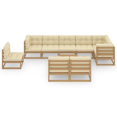 vidaXL 10 pcs conjunto lounge de jardim c/ almofadões pinho maciço