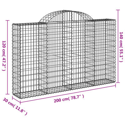 vidaXL Cestos gabião arqueados 18 pcs 200x30x120/140 ferro galvanizado