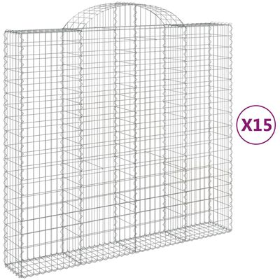 vidaXL Cestos gabião arqueados 15 pcs 200x50x180/200 ferro galvanizado