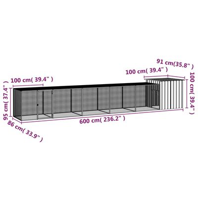 vidaXL Galinheiro 600x91x100 cm aço galvanizado cinzento