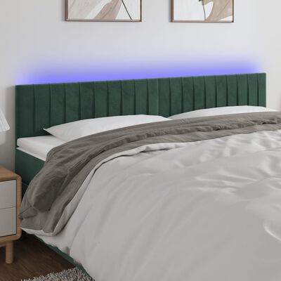 vidaXL Cabeceira de cama c/luzes LED veludo 180x5x78/88cm verde-escuro