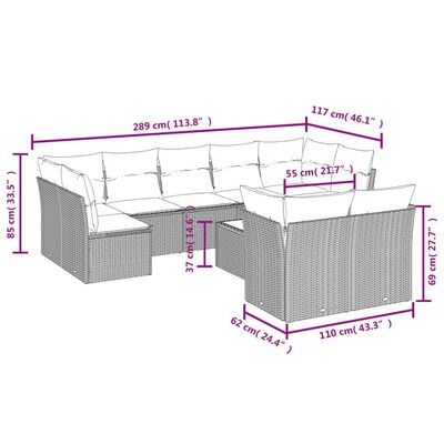 vidaXL 10 pcs conjunto de sofás p/ jardim com almofadões vime PE bege