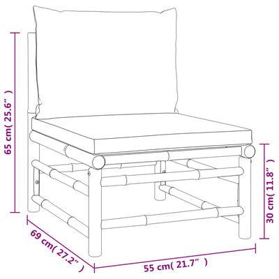 vidaXL 4 pcs conj. lounge jardim bambu c/ almofadões cinza-acastanhado