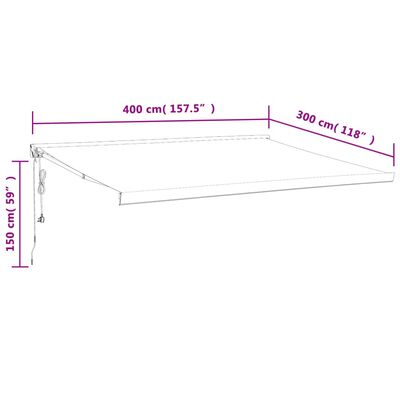 vidaXL Toldo retrátil 4x3 m tecido e alumínio amarelo e branco