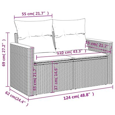 vidaXL 10 pcs conjunto sofás de jardim c/ almofadões vime PE preto