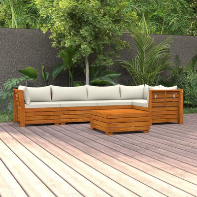 vidaXL 6 pcs conjunto lounge de jardim c/ almofadões acácia maciça