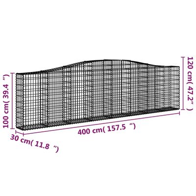 vidaXL Cestos gabião arqueados 4pcs 400x30x100/120cm ferro galvanizado